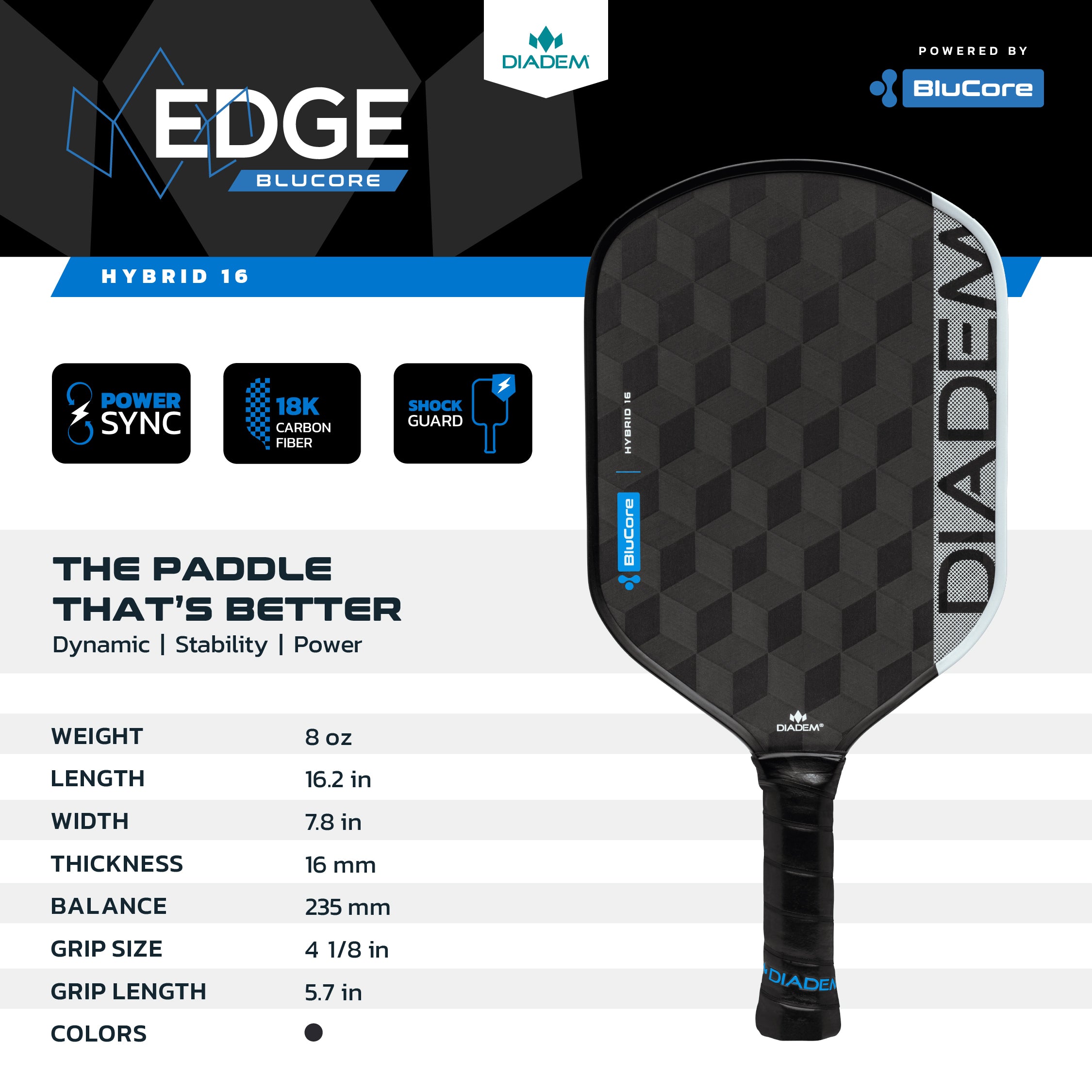 Diadem Edge BluCore Hybrid Pickleball Paddle – Diadem Sports