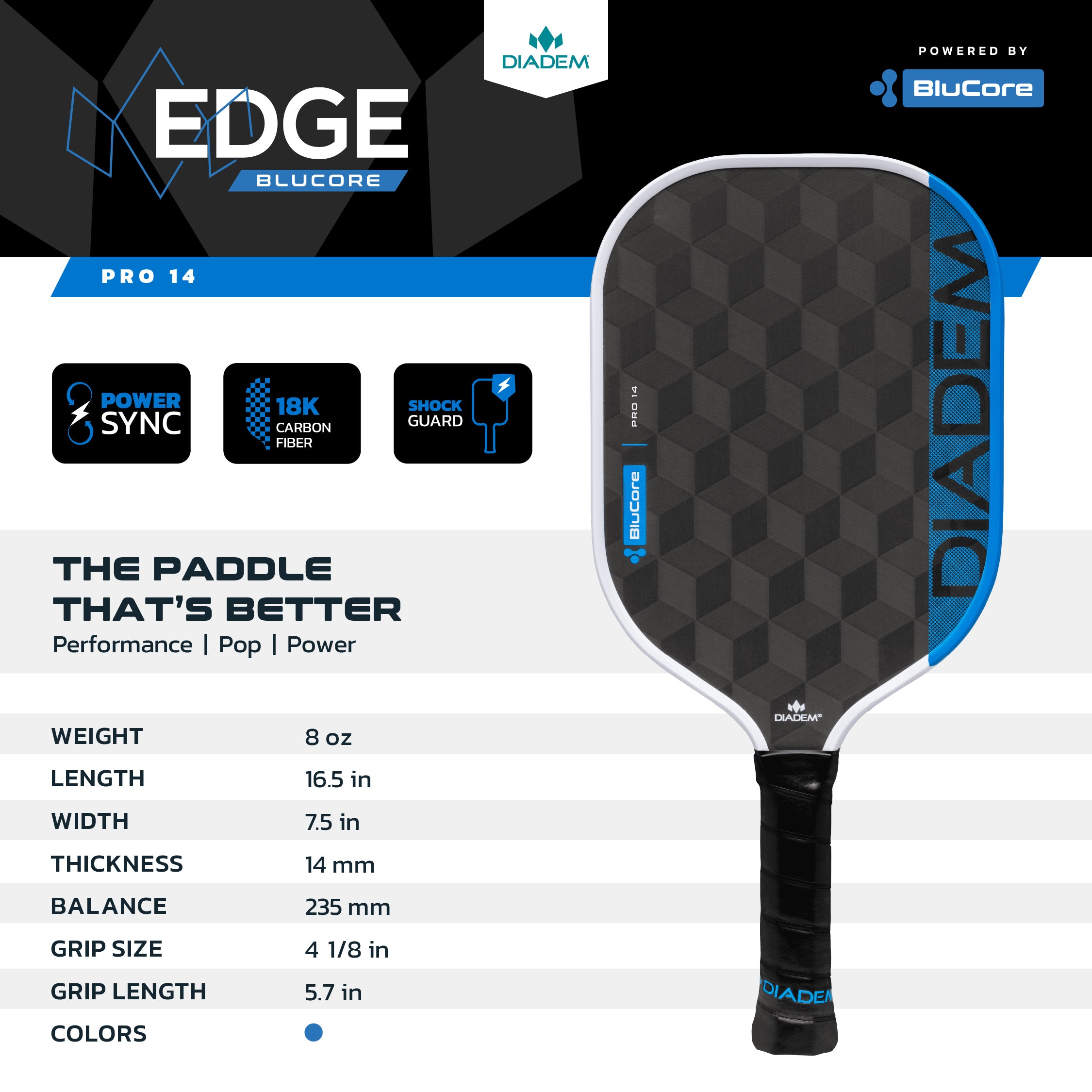 Edge BluCore Pro Pickleball Paddle | Diadem Sports